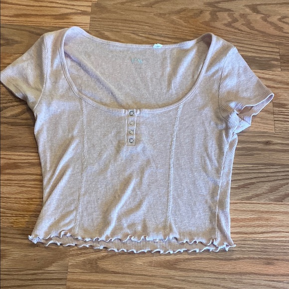 PacSun Ribbed Button Crop Top - Light Pink - Picture 1 of 5